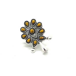 Western Fanfare Silver and Yellow Teardrop adjustable Ring